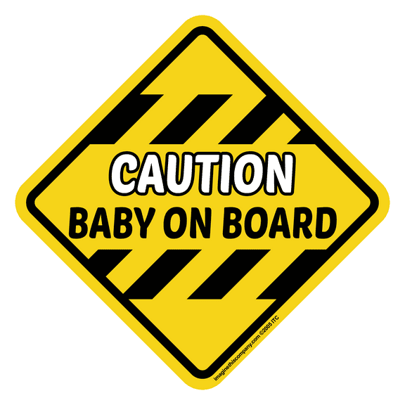 Imagine This Caution Baby on Board Yellow and Black Removable and Reusable Car Magnet for Parents
