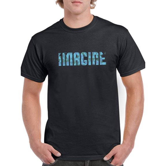 "Imagine" Trendy Light Blue Quote Men Black T-Shirt, Male Medium