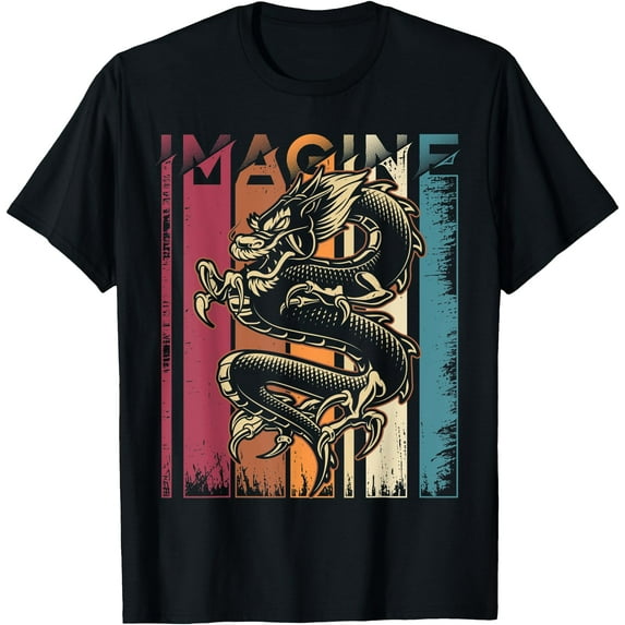 Imagine Vintage Dragon Cool Art Unisex T-Shirt for Men Women Kids Toddler,Black Color,Size L