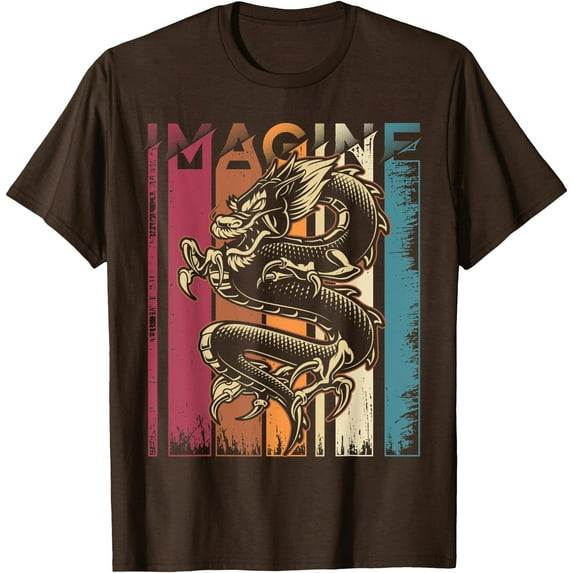 Imagine Vintage Dragon Cool Art Unisex T-Shirt for Men Women Kids Toddler,Dark Chocolate Color,Size YL