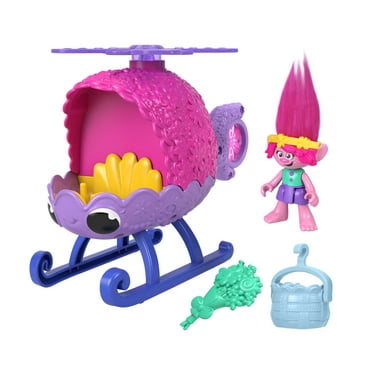 Imaginext Dreamworks Trolls Poppy Figure And Toy Helicopter For Preschool Pretend Play, 4 Pieces
