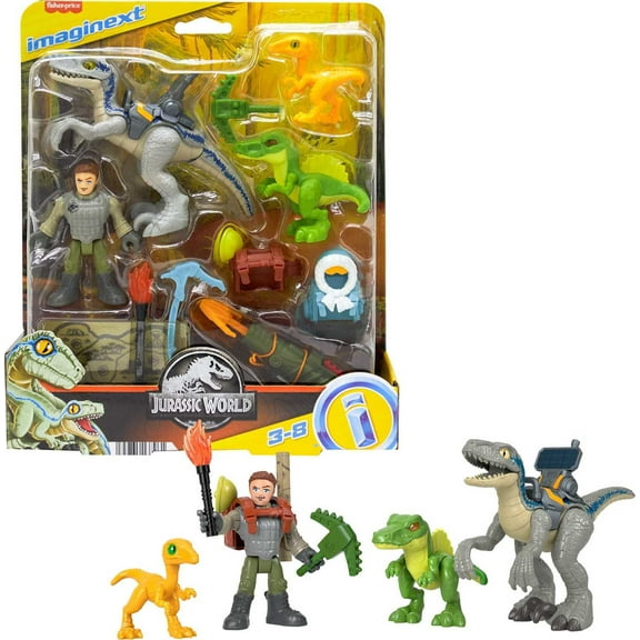 Imaginext Jurassic World Owen Grady & Blue, Track & Trail Dino Pack, 12-Piece Dinosaur Toys