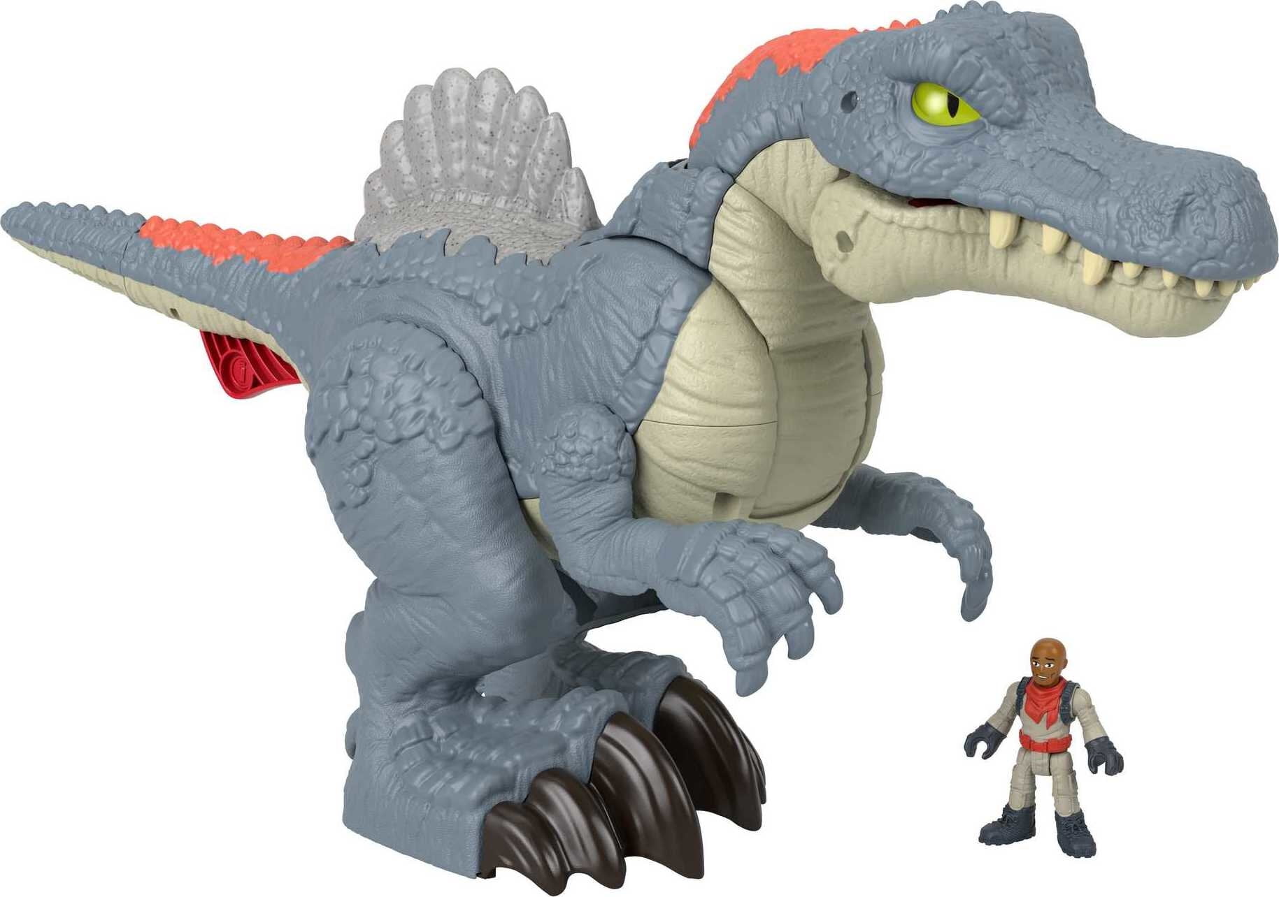 Imaginext Jurassic World Ultra Snap Spinosaurus Dinosaur Toy with Lights Sounds 2 Pieces