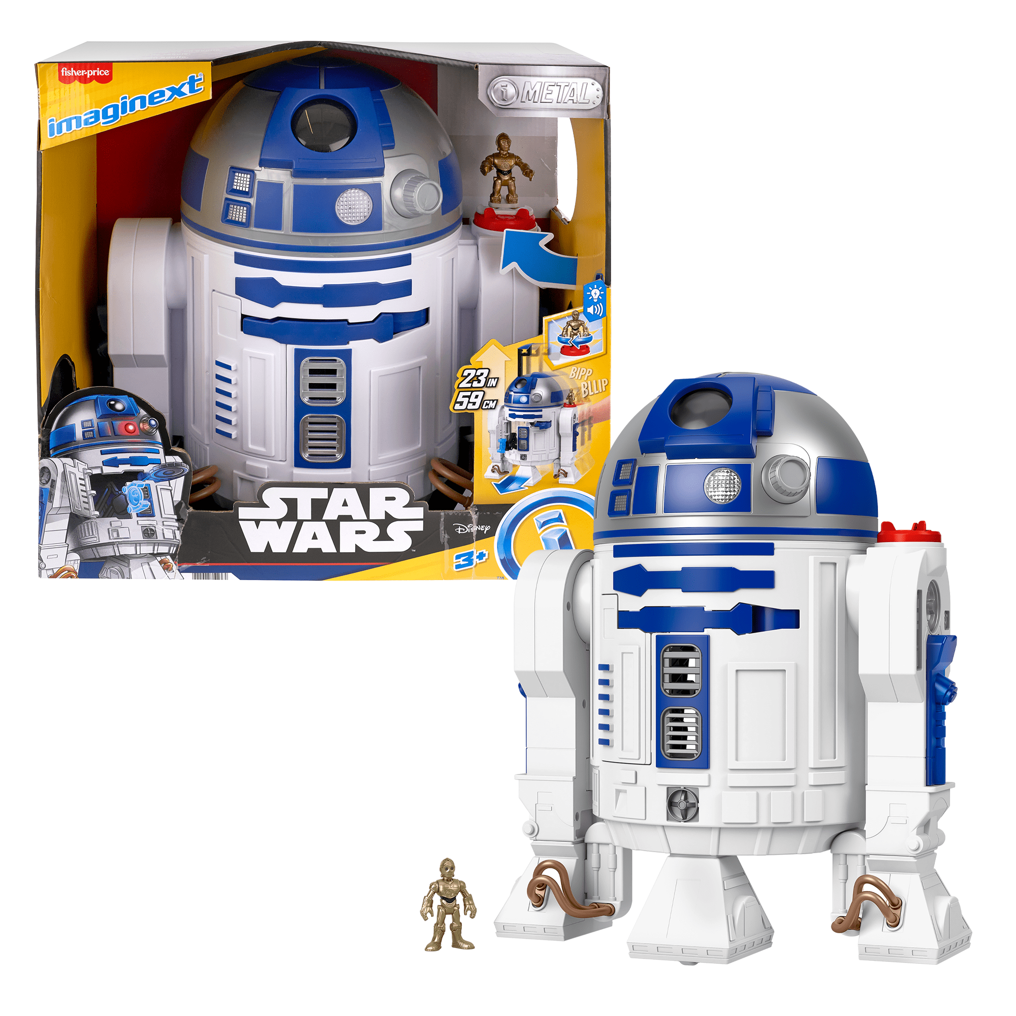 Imaginext STAR WARS R2-D2 Toy with Lights Sounds & C-3PO Diecast Character Key for Kids