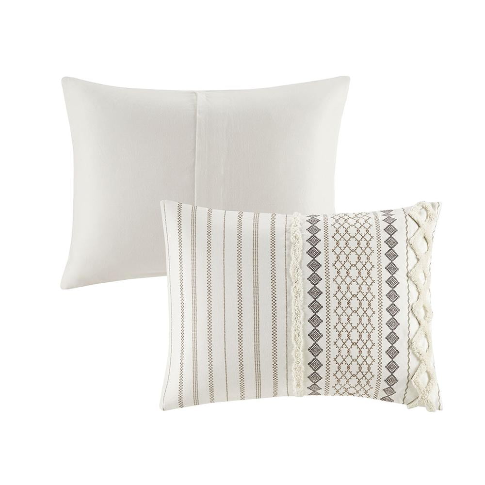 Ivory Geometric Print Cotton Full/Queen Duvet Cover Set