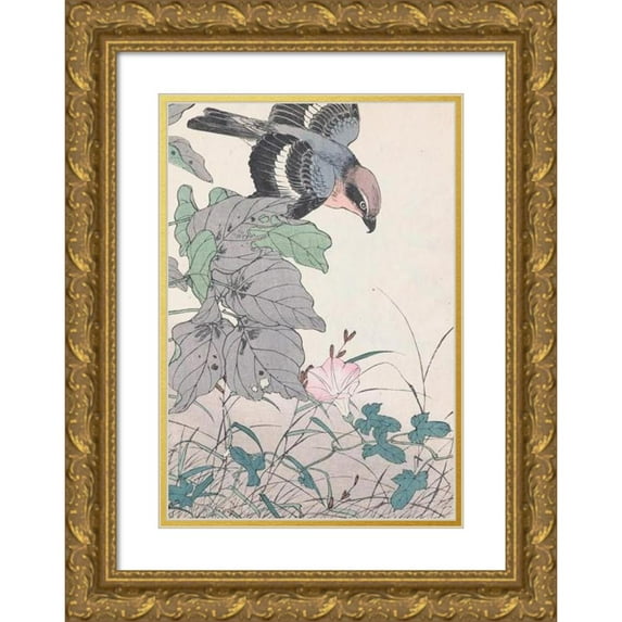 Imao Keinen 18x24 Gold Ornate Framed and Double Matted Museum Art Print Titled - No Kacho Gafu, Pl.32 (1891-1892)
