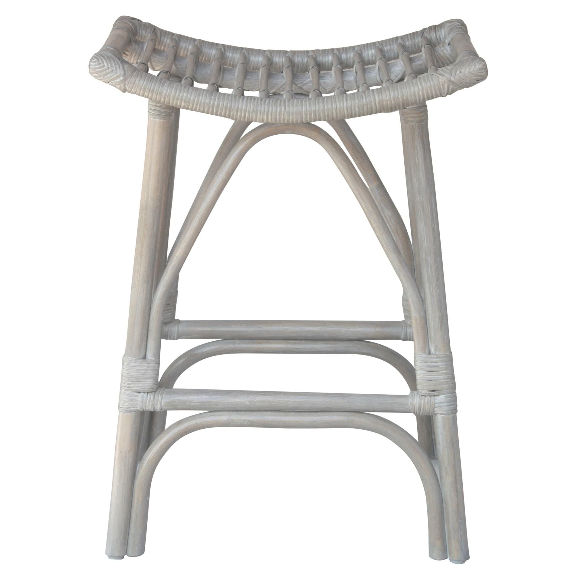 Boho-Chic Gray Saddle Style 24" Rattan Counter Stool