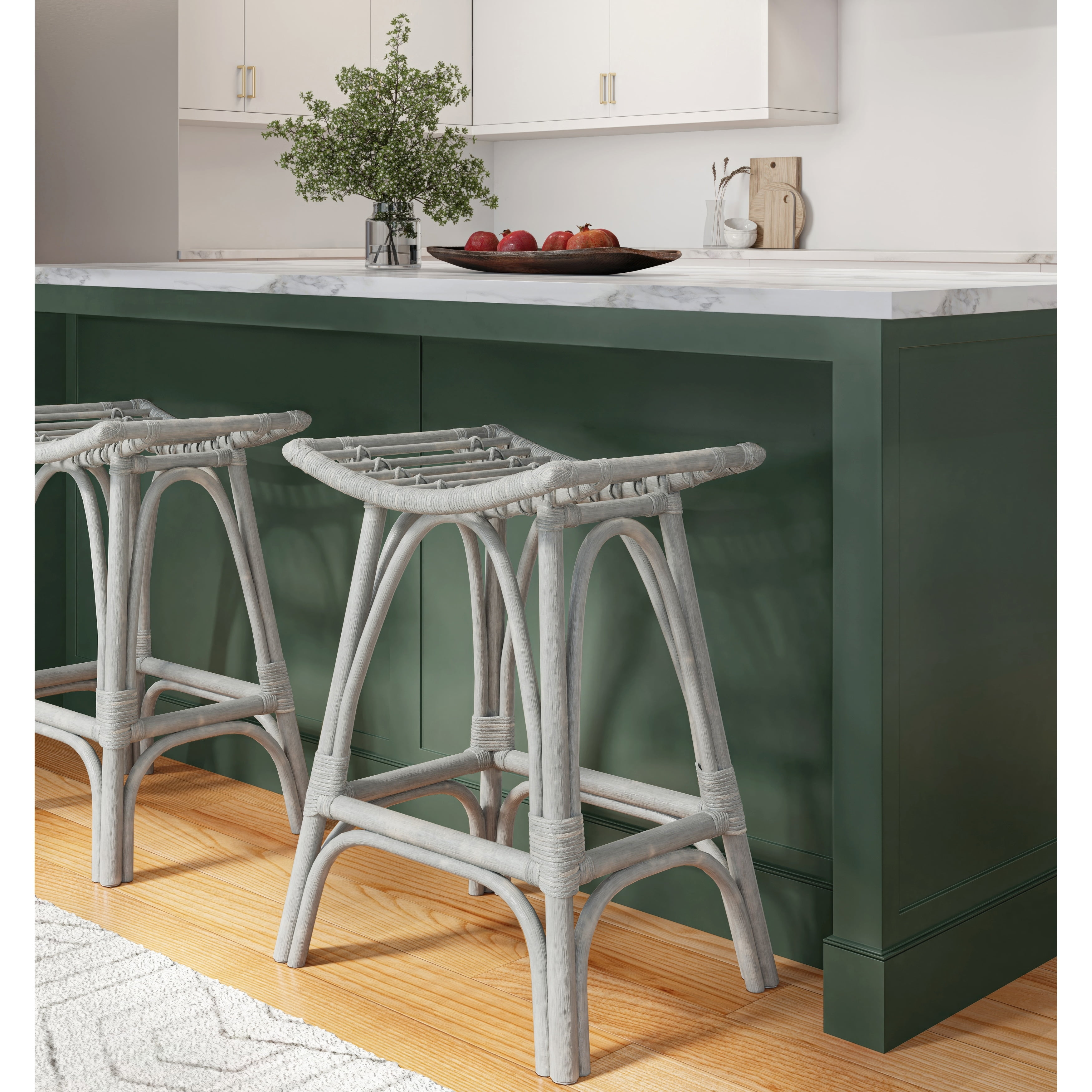 Boho-Chic Gray Saddle Style 24" Rattan Counter Stool