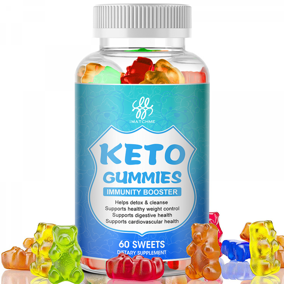 Imatchme Natural Keto Bear Gummies, Fat Burner for Men & Women, Diet Supplement, Boost metabolism, 60 CT