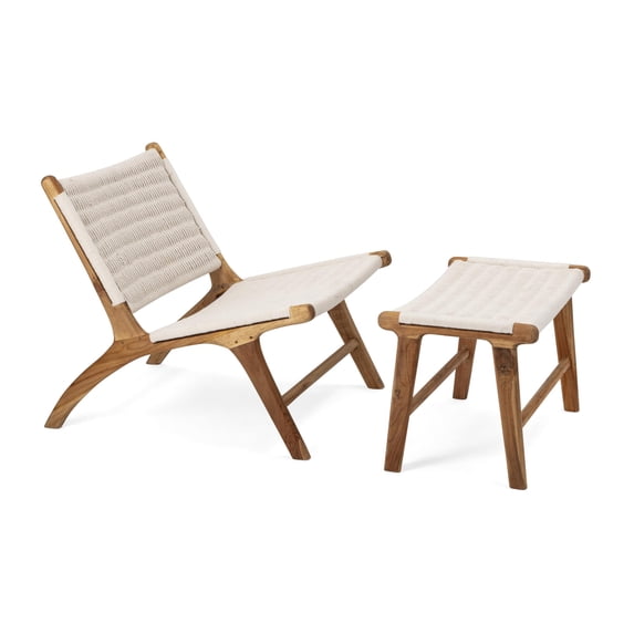 Imax Set Of 2 Evans Woven Teak Chair With Ottoman 23435-2