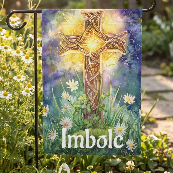 Imbolc Garden Flag Celtic Cross Design Pagan Spring Decor Brigid Witchy Sabbat Outdoor Dec
