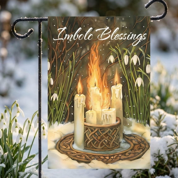 Imbolc Garden Flag Pagan Candle Fire Decor Outdoor Witchy Yard Banner Celtic Spring Sabbat