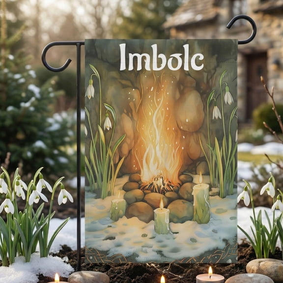 Imbolc Garden Flag Pagan Fire and Candle Design Witchy Winter Sabbat Outdoor Decoration Wi