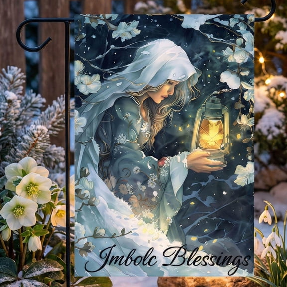 Imbolc Garden Flag Winter Goddess Lantern Design Pagan Yard Banner Witchy Sabbat Gift