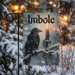 Imbolc Raven Garden Flag Gothic Pagan Yard Decor Candle Snow Winter Banner Witchy Sabbat O