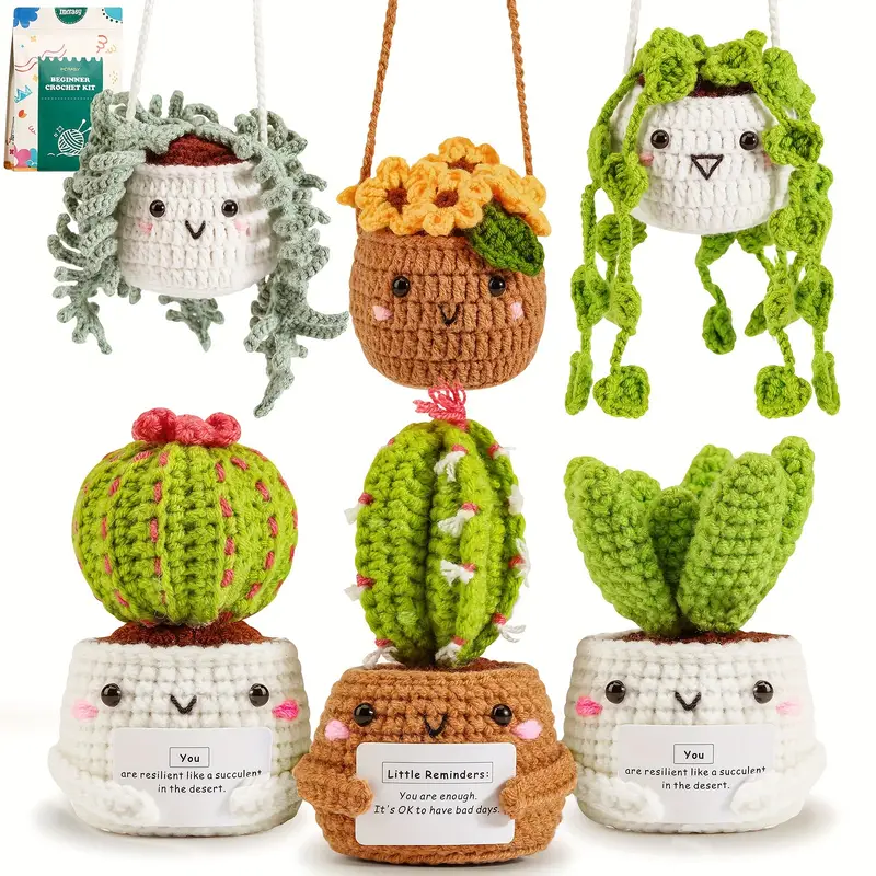 Imcrasy Crochet Kit | Crochet Kit for Beginners | Beginner Crochet & Knitting Kit with Step by Step Video Lessons | 4 PC Cute Potted Plants Crochet Kit with Complete Crochet Accessories