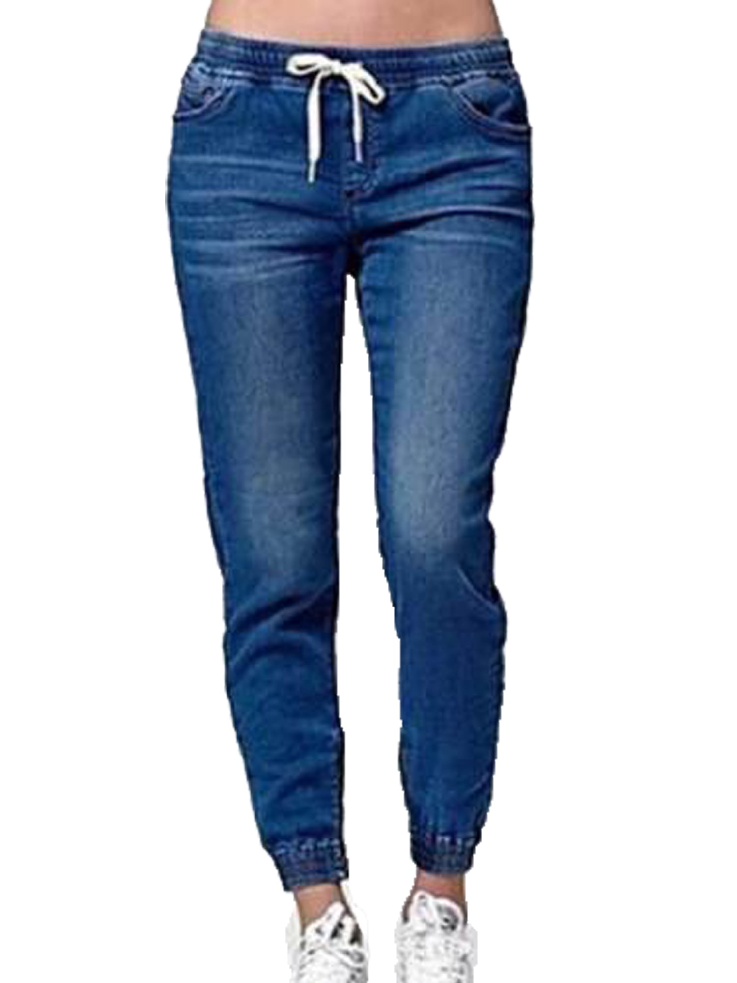 Women's Casual Denim Jogger Pants Drawstring Elastic Waist Jeans