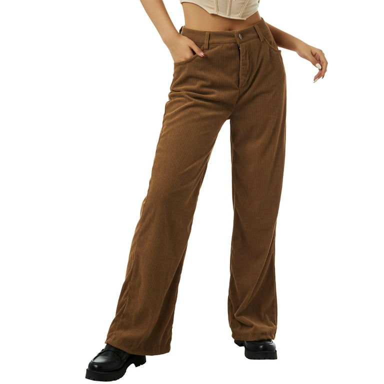 Women High Waist Corduroy Pants Mid Waist Wide Leg Straight Loose Trousers  Vintage Y2k Baggy Pants(B Khaki,S) at  Women's Clothing store