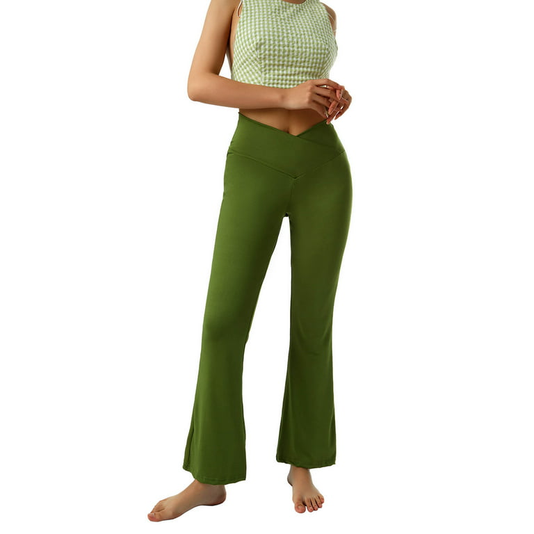 Imcute Women's Yoga Pants Leggings High Waisted Wide Leg Yoga Flare Pants  Tummy Control Workout Running Pants Green L