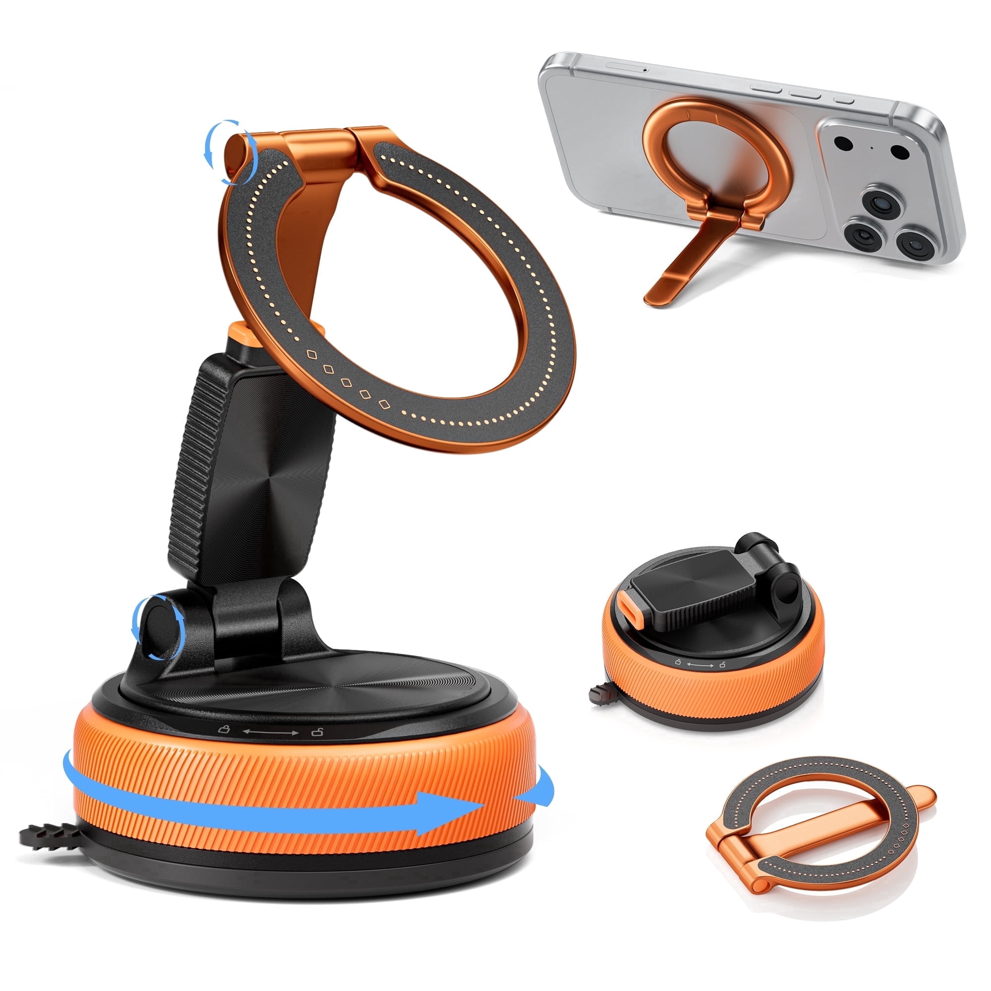 Imego Magnetic Car Phone Holder 360 Suction Dashboard Windshield Mount Compatible for iPhone 12-17,Orange
