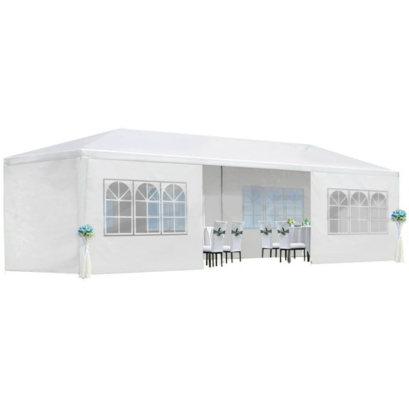 Imerelez 10' x 30' Party / Wedding Tent with 8 Removable Sidewalls, White Patio Canopy Tent, Outdoor Patio Gazebo with Spiral Tubes, Waterproof