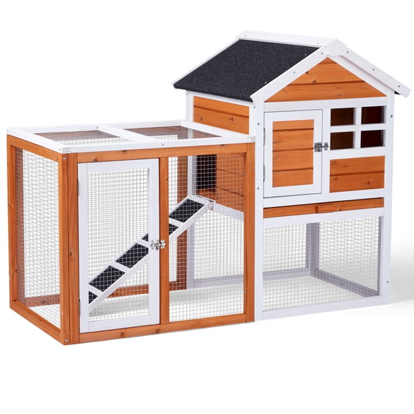 Imerelez 38" Wooden Indoor Bunny Hutch Rabbit Cage on Wheels Guinea Pig PET House for Small to Medium Animals Waterproof
