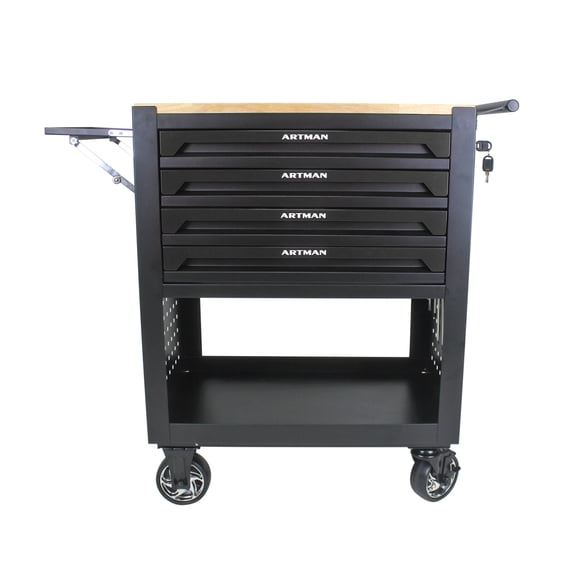 Imerelez 4-Drawer Tool Chest with Multifunctional Tool Cart, Wheels, and Wooden Top - Black