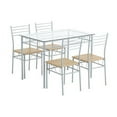 thumbnail image 1 of Imerelez 43 inch Iron Glass Dining Table and Chairs Silver One Table and Four Chairs MDF Cushion, 1 of 7