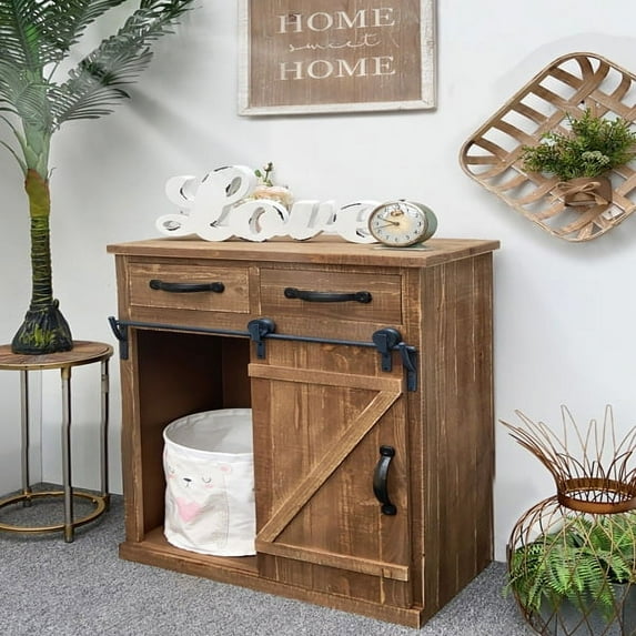Imerelez Classic American Country Style Single Barn Door With 2 Drawers Vintage Wooden Cabinets