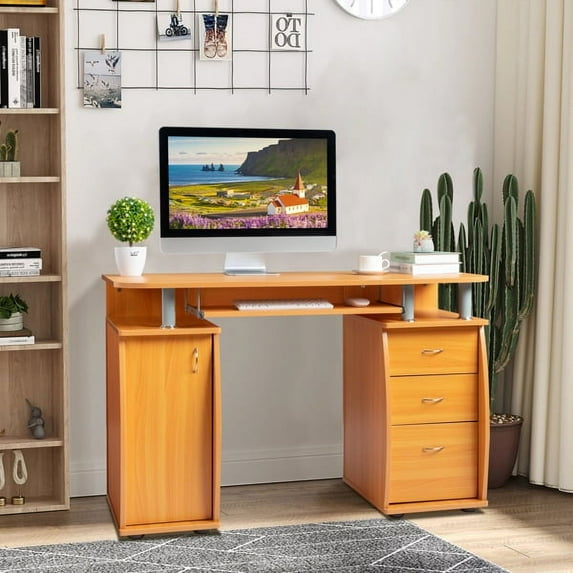 Imerelez FCH 115* 55*74cm 15mm MDF Portable 1pc Door with 3pcs Drawers Computer Desk (A Box) Wood Color