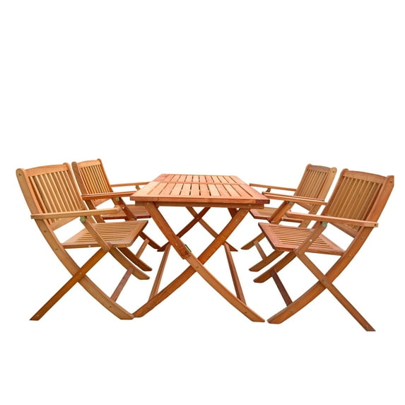 Imerelez Foldable Patio Dining Set - 4 Folding Chairs & 1 Dining Table, Indoor and Outdoor, Teak