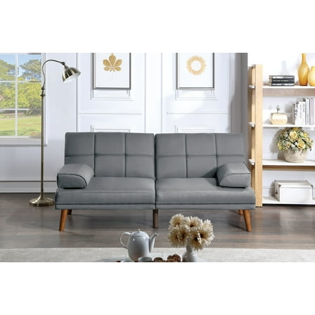 Imerelez Futon Sofa Bed Polyfiber Adjustable Tufted Sofa Loveseat Living Room Solid Wood Legs Comfort Couch, Blue Grey