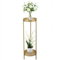 Imerelez Modern Folding Metal 2-Tier Plant Stand Potted Plant Holder Shelf with 2 Round Trays Indoor Outdoor, Versatile, Golden