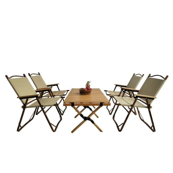 Imerelez Multi-Function Foldable and Portable Dining Set - 1 Dining Table & 4 Folding Chairs, Indoor and Outdoor, Natural