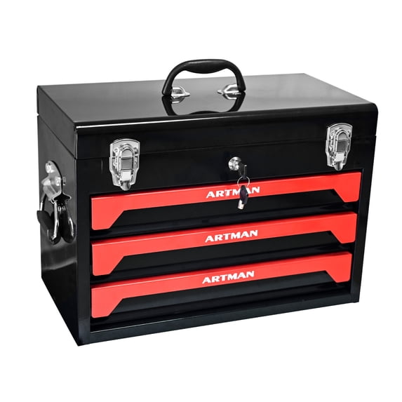 Imerelez Portable 3 Drawer Steel Tool Box with Metal Latch Closure