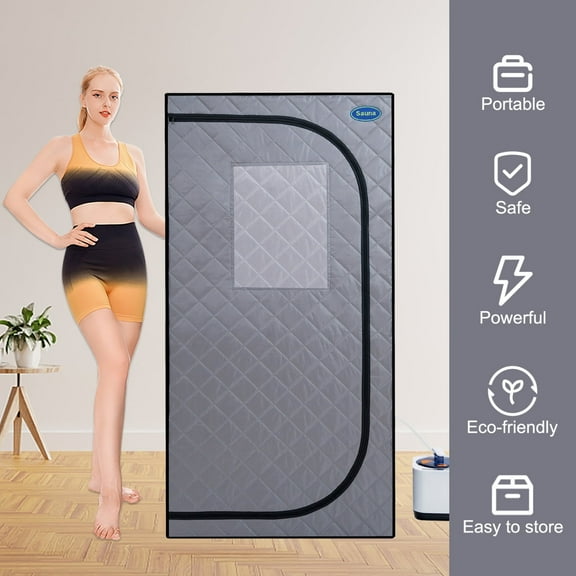 Imerelez Portable Grey Mini Plus Style Steam Sauna Tent - Personal Home Spa with Steam Generator, Remote Control, Foldable Chair, PVC Pipes - Easy to Install, Fast Heating, FCC & UL Certification