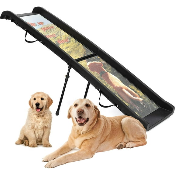 Imerelez Retractable Aluminum Dog Ramp, Portable Pet Steps for Cars Trucks SUVs, Telescoping Dog Ramp with Non-Slip Surfaces, Colorful Patterns