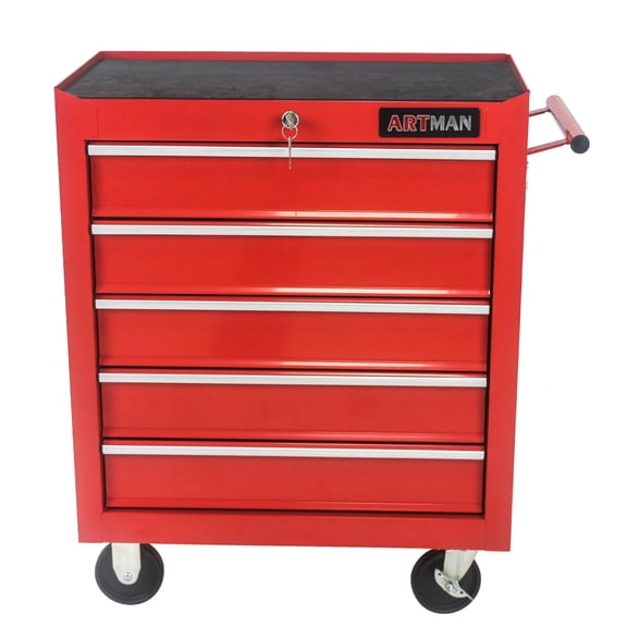 Imerelez Rolling Tool Chest with 5-Drawer Tool Box - Multi-functional Tool Cart Cabinet with Wheels for Garage, Warehouse, Workshop, Repair Shop, Red
