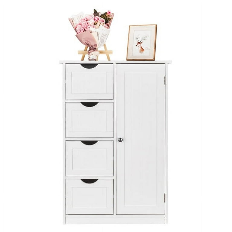 Imerelez Single Door Bathroom Storage Cabinet with 4 Drawers White
