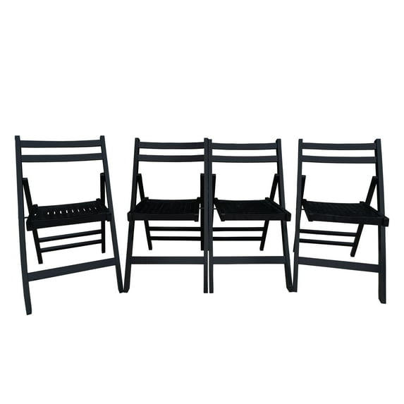 Imerelez Slatted Wood Folding Special Event Chair - Black, Set of 4, Foldable Style