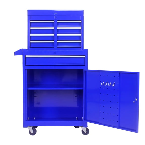 Imerelez Tool Chest with Detachable 5 Drawer, Wheels, Bottom Cabinet, and One Adjustable Shelf - Blue