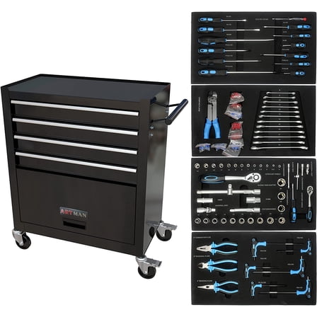 Imerelez Tool Chest with Wheels: 4-Drawer Tool Cabinet with Tool Sets Toolbox - Black