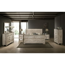 Imerland Contemporary White Wash Finish Bedroom Set with Queen/King Sleigh Bed, Dresser, Mirror, Two Nightstands, Chest