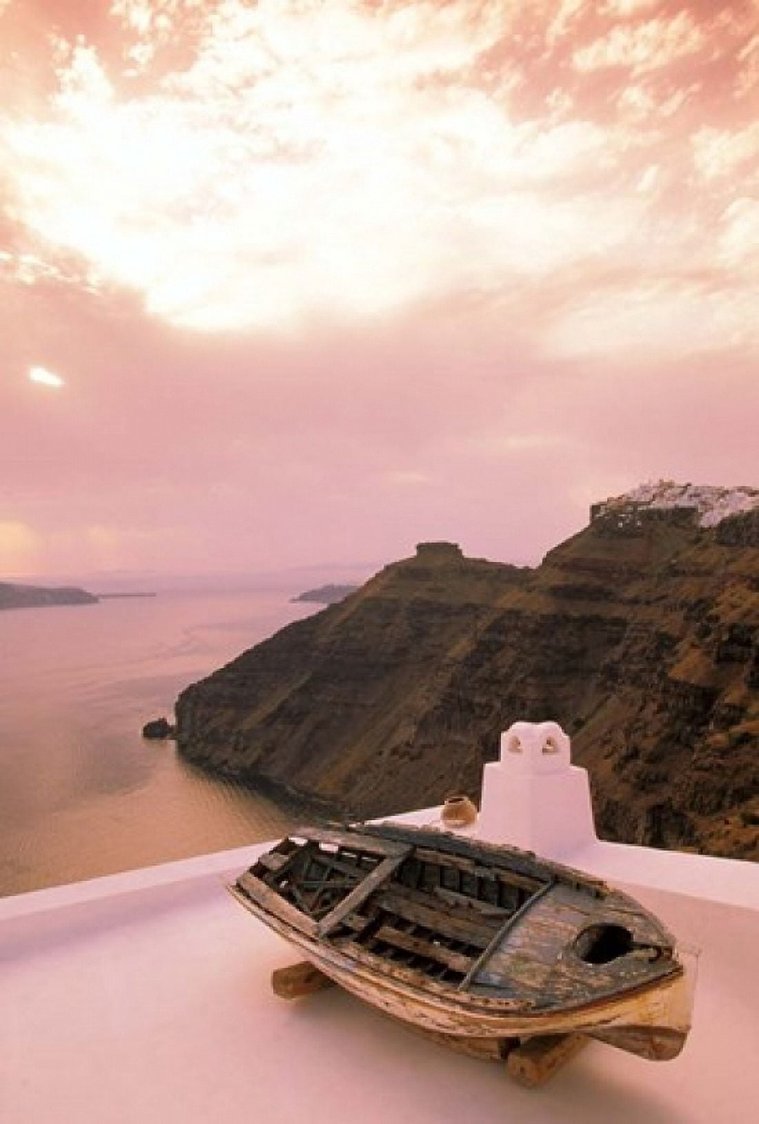 Imerovigli Viewed from Thira Santorini Cyclades Island Greece Canvas Art - Walter Bibikow DanitaDelimont (12 x 17)
