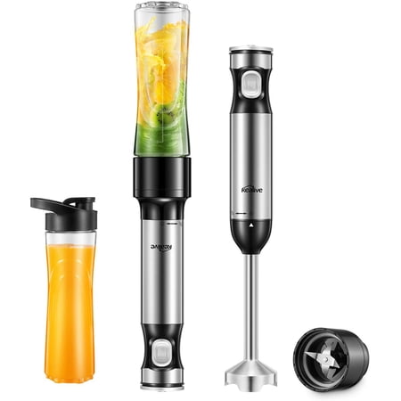 Imersion12-Speed Hand Blender with 20oz Tritan Portable Bottle (BPA Free), One Button Operation 4 Blade System, Brushed Stainless Steel, 300W
