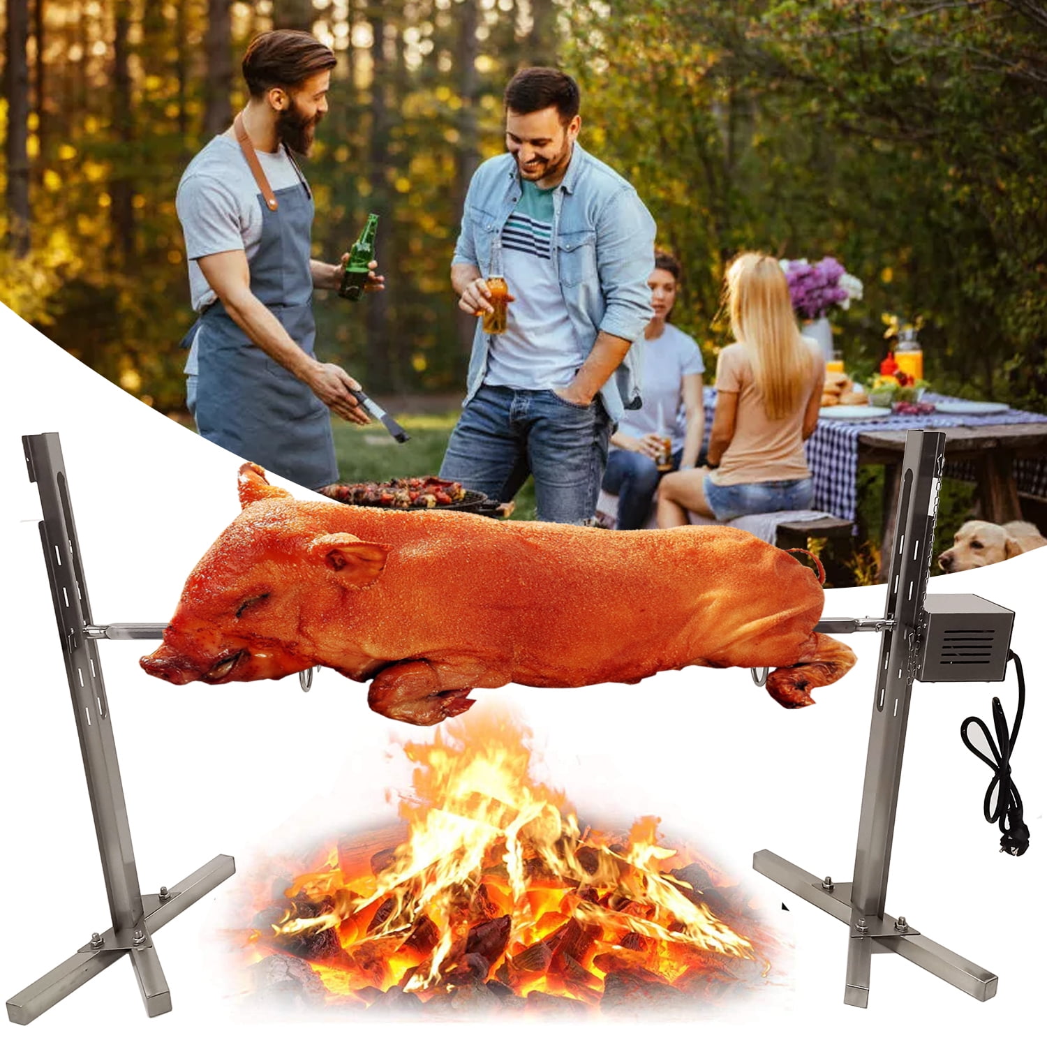 Imeshbean 53” Charcoal Rotisserie Grill, 90LB Load Capacity, 20W Motor