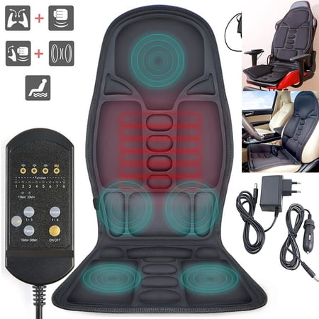 Imeshbean 8 Mode 3 Intensity Car Chair Massage Heat Mat Seat Cushion Neck Pain Lumbar Support Pad Back Heat Kneading Rolling Vibration Massager