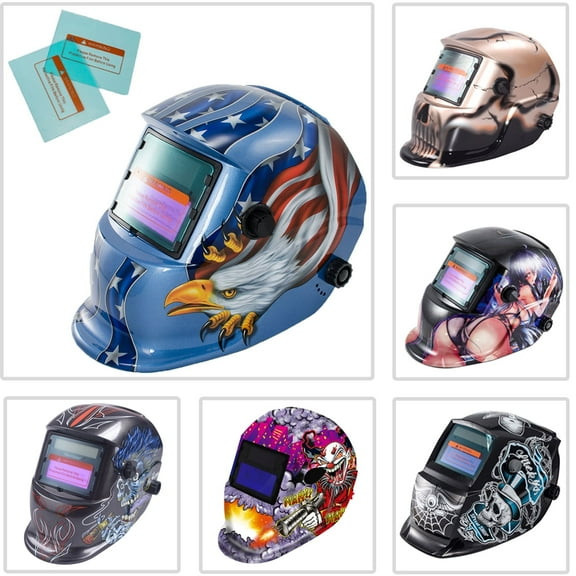 iMeshbean Solar Auto Darkening Welding+Grinding Hood Mask Helmet for Mig Tig Arc + Bag, Adjustable Shade, PP Material, Blue Eagle