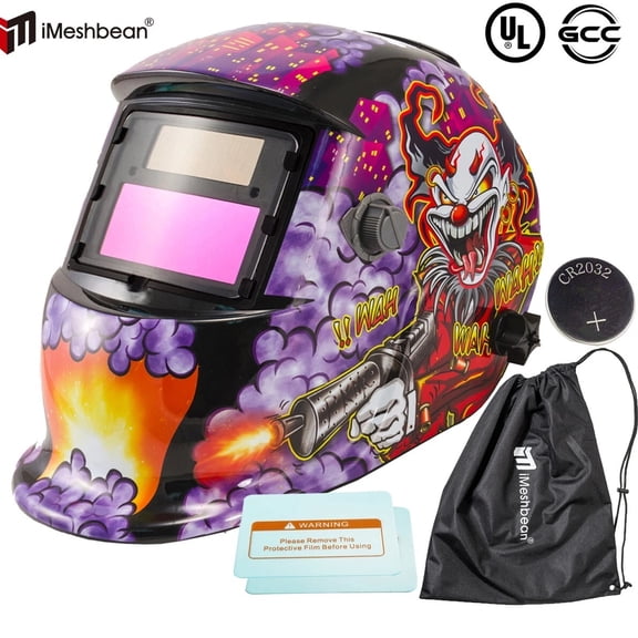 iMeshbean Pro Solar Auto Darkening Welding Helmet, Arc Tig Mig Mask Grinding Hood w/2 Lens & Bag