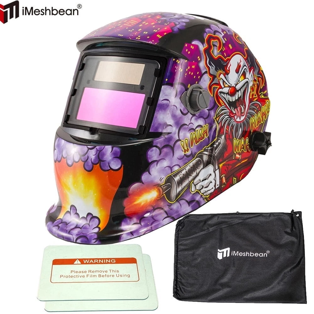 iMeshbean Auto Darkening Welding Helmet Solar Powered Hood Mask Grinding with Extra Lens ANSI Approved Clown Design Color